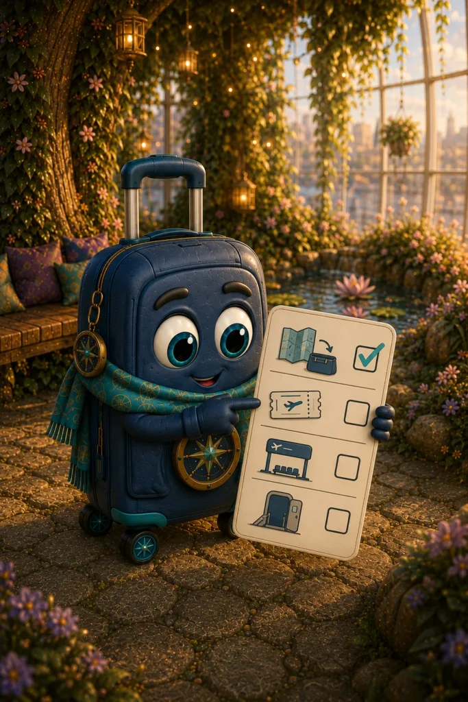 Austin holding a simple picture checklist. The first item has a bright check mark.